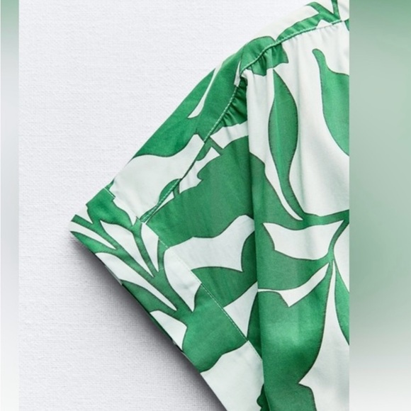 BELTED PRINTED MIDI DRESS GREEN/WHITE . SIZE L - Picture 10 of 13